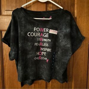 Earth Yoga for Susan Komen Crop Top Womens XL Warrior Tee Gray Short Sleeve